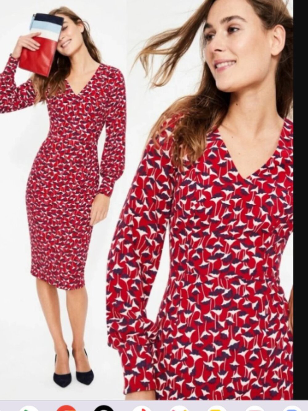 Boden Hannah Red Floral V-neck Poinsettia Crocus Flower Midi Dress NWT Size 8L